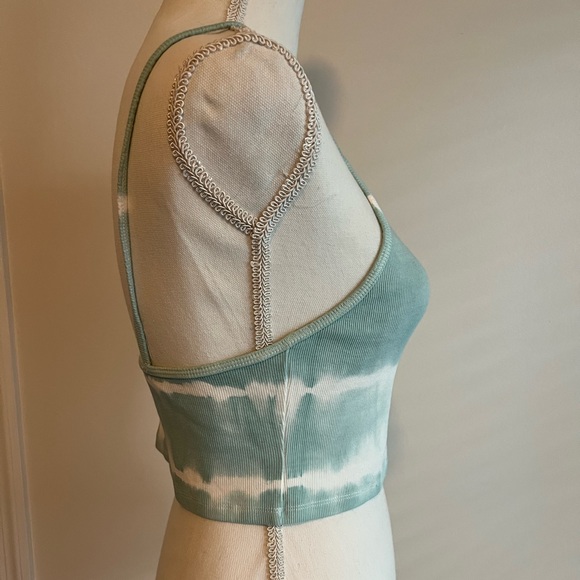 Zara Tie-Dye Tank Crop Top- Blue-Green and White Sz L - Picture 2 of 6
